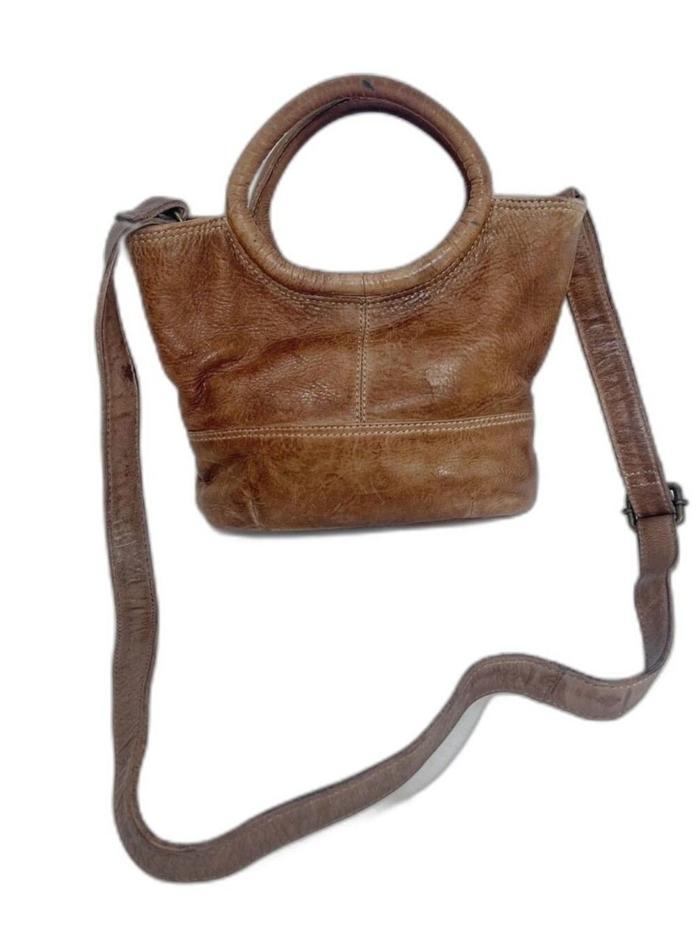 Rock Paper Scissors Brown Leather Crossbody Tote Handbag